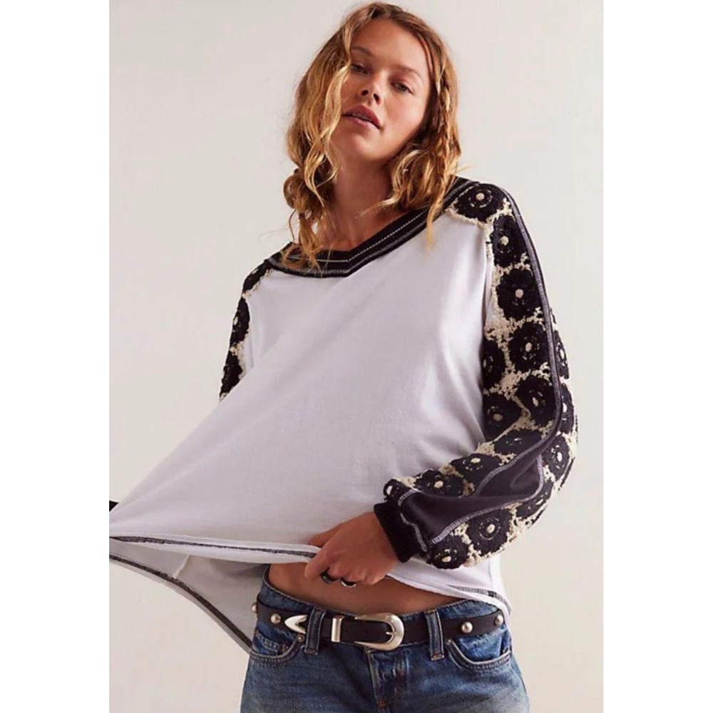 We The Free Oceanside Long Sleeve Tee Top Women S White Black